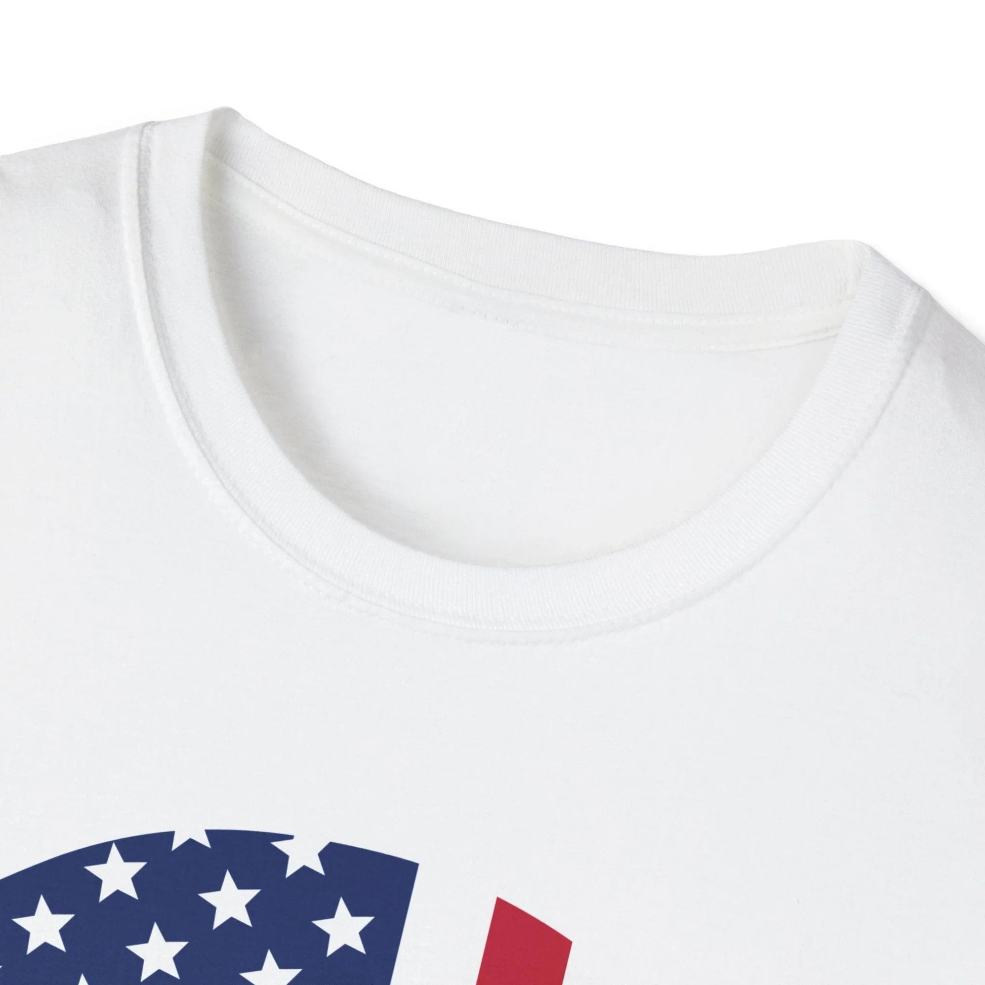 Close-up of the American Skull Flag graphic printed on the chest of the soft, relaxed fit black cotton T-shirt showing