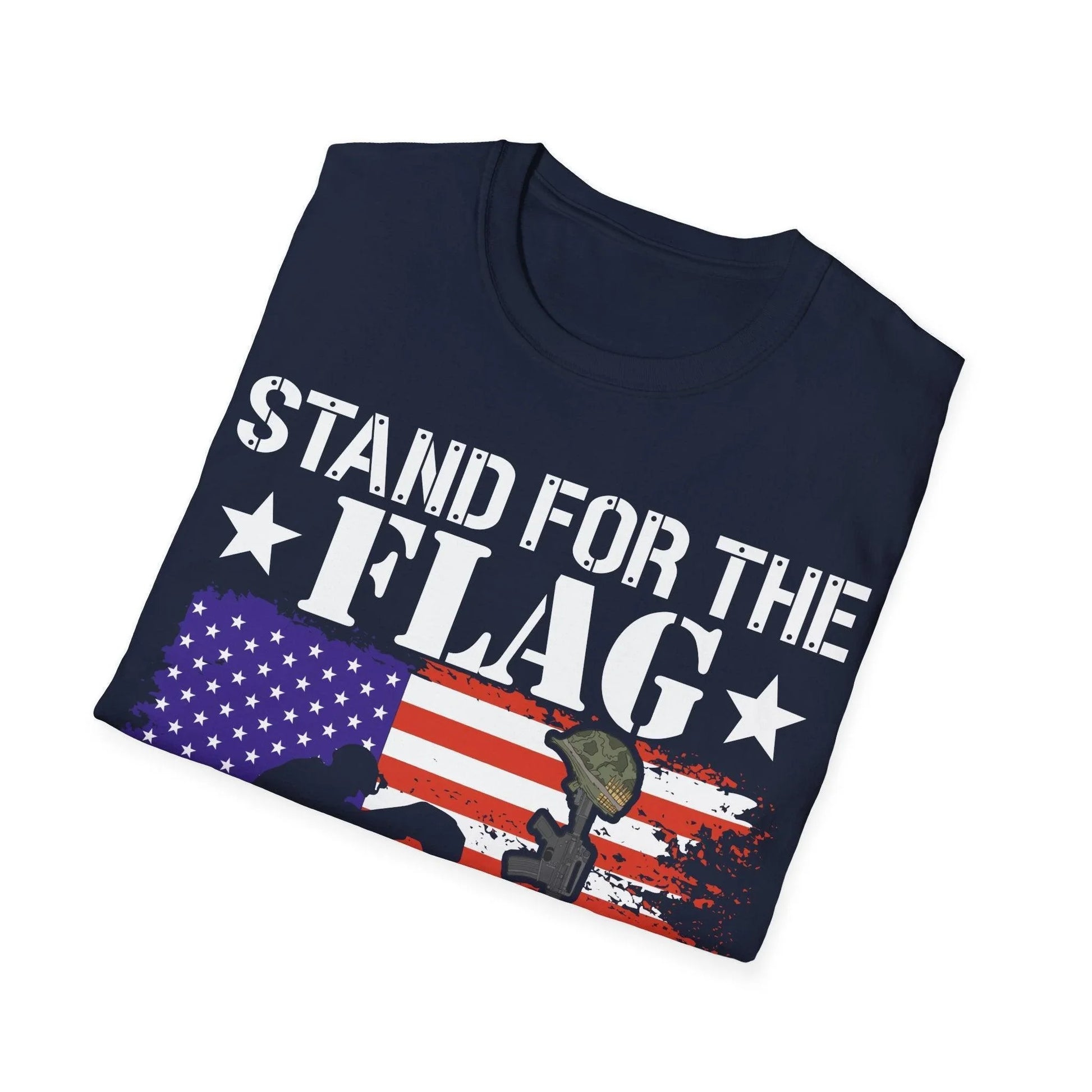 Close-up of the soft cotton fabric highlighting the relaxed fit and vivid black color of the Kneel For The Fallen unisex