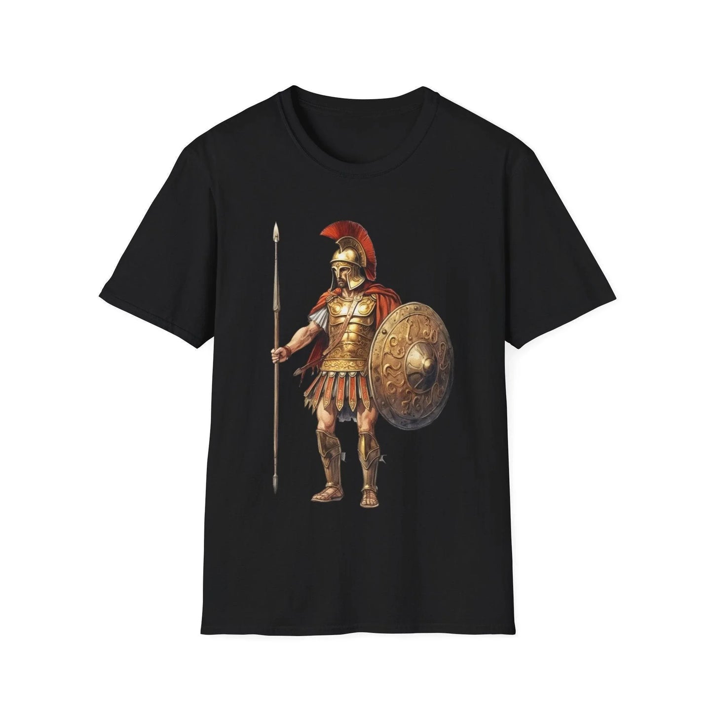 Ancient Warrior 1 unisex cotton crew neck T-shirt with relaxed fit, printed DTG design, in black, featuring bold warrior