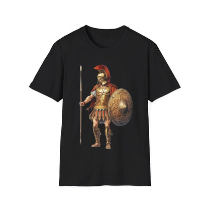 Ancient Warrior 1 unisex cotton crew neck T-shirt with relaxed fit, printed DTG design, in black, featuring bold warrior