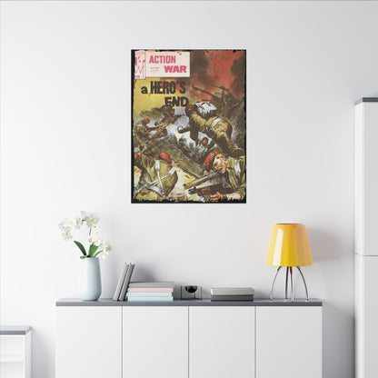 Close-up of the Action War #22 canvas texture showcasing vibrant printed illustration and fine stitching details