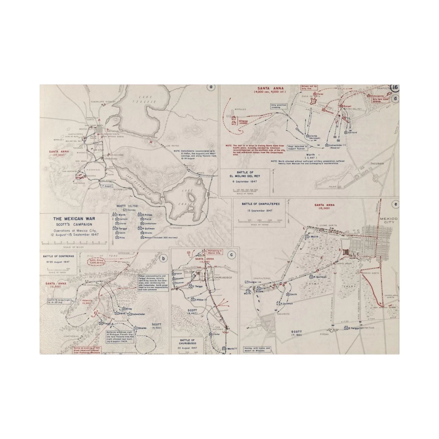 Printify canvas print of Mexican War Scott's Campaign, August-September 1847, matte finish, eco-friendly material, ready to