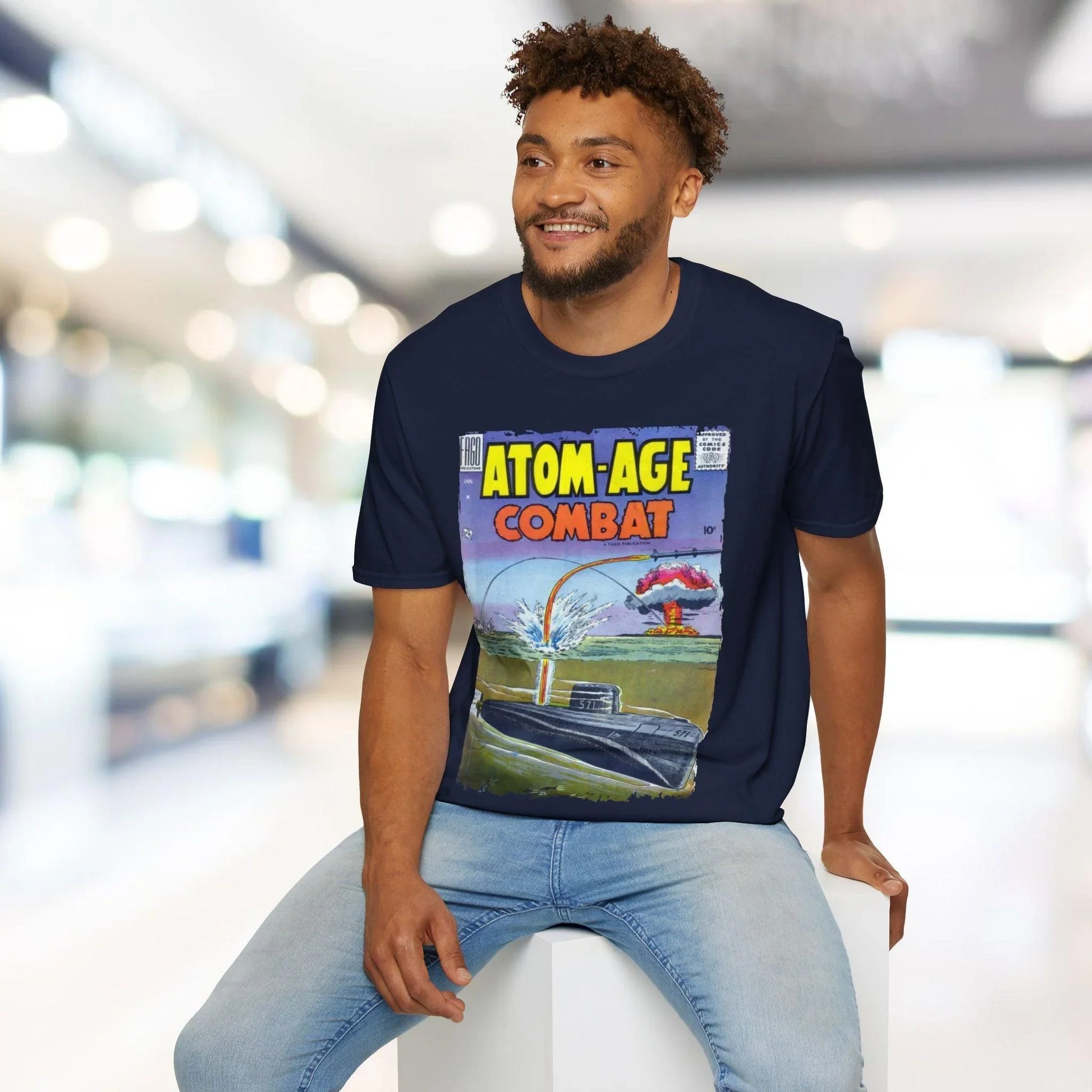 Close-up of the charcoal gray unisex softstyle T-shirt’s collar detail highlighting the ribbed neckline and smooth fabric