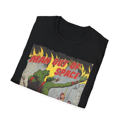 Close-up of the unisex softstyle T-shirt's vibrant navy color and subtle heather pattern on the front chest area, showcasing