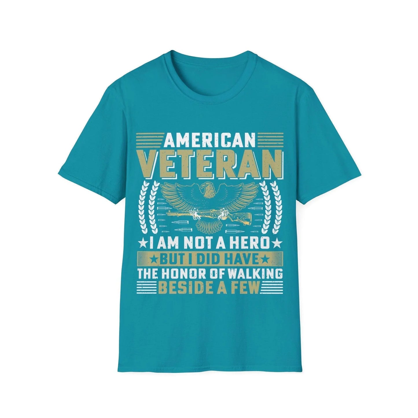 Unisex softstyle T-shirt displayed flat, highlighting relaxed fit, vibrant teal color, crew neckline, and smooth cotton