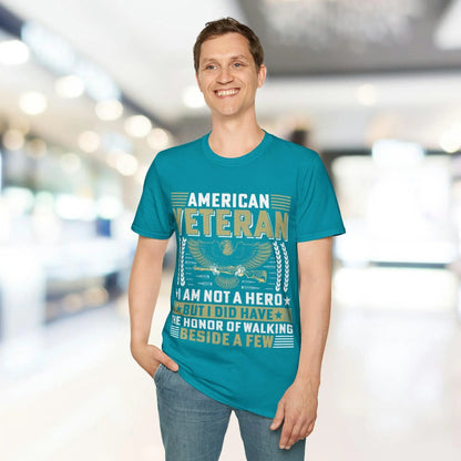 Close-up of the unisex softstyle T-shirt's neckline and shoulder seam in Heather Gray, highlighting smooth fabric and