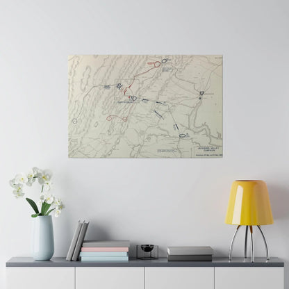 Close-up of canvas texture highlighting detailed brushwork and subtle color variations on the 1862 Civil War campaign map.