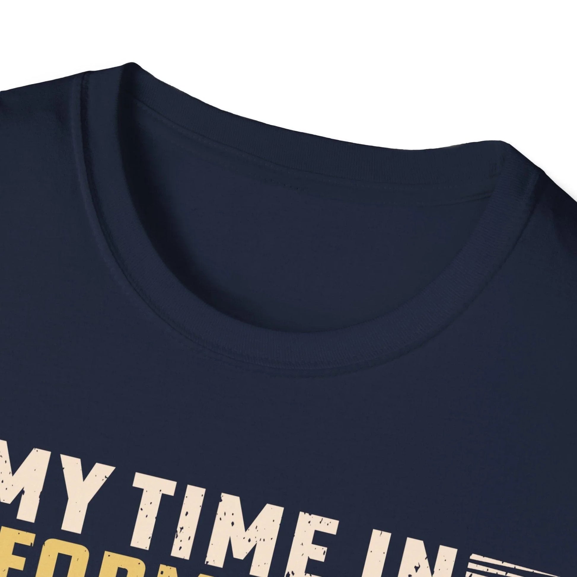 Close-up of the unisex softstyle T-shirt’s neckline highlighting smooth stitching and relaxed fit in heather gray fabric