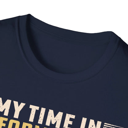 Close-up of the unisex softstyle T-shirt’s neckline highlighting smooth stitching and relaxed fit in heather gray fabric