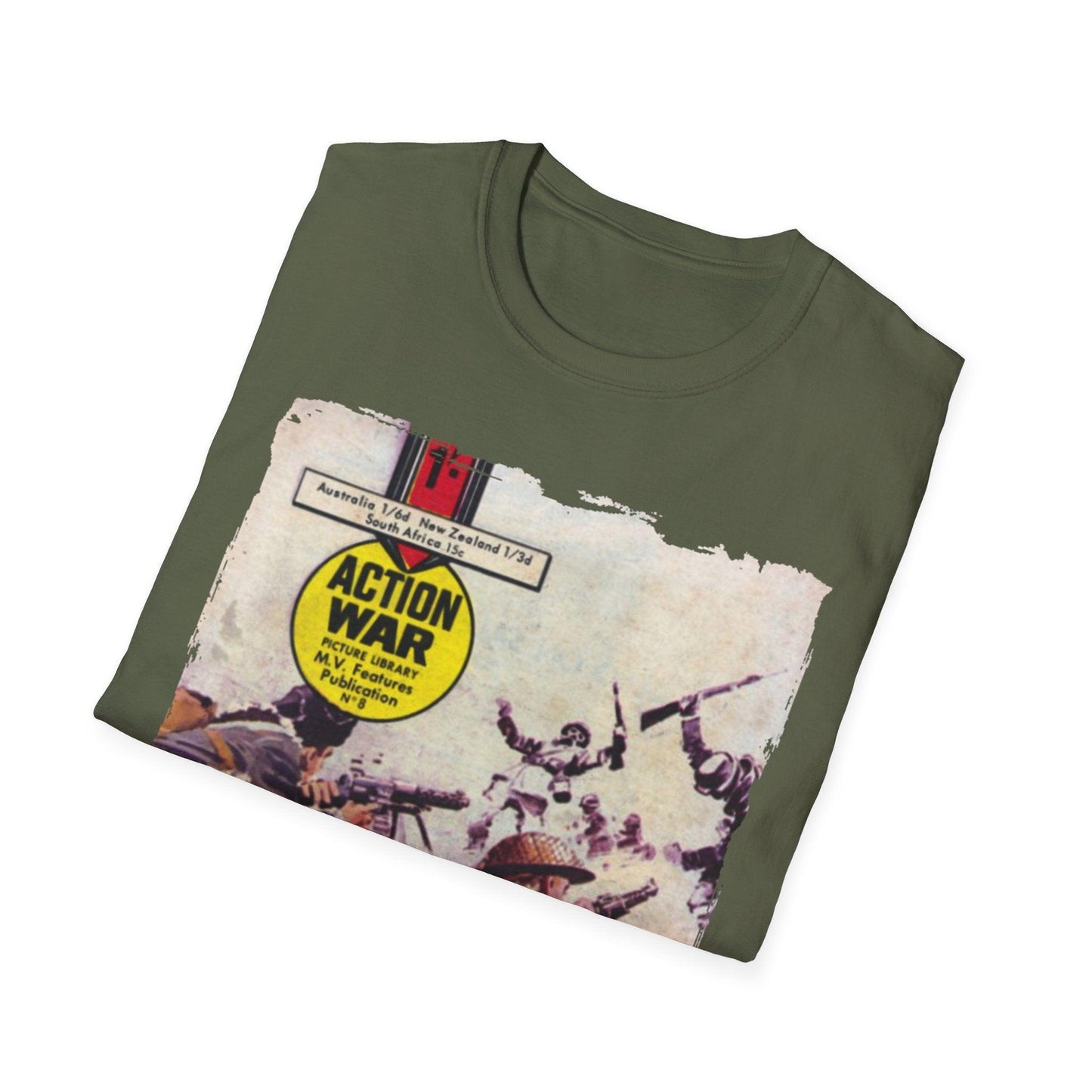 Close-up of the unisex softstyle fabric showing vibrant blue color and smooth texture from a front perspective with short