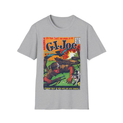 Close-up of the G.I. Joe No.42 unisex softstyle T-shirt displaying the vibrant navy color and smooth cotton-blend fabric