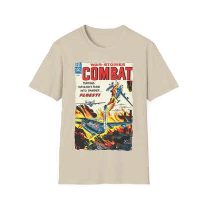 Close-up of the Combat March 1967 T-shirt's collar seam highlighting soft cotton fabric and slim fit neckline in olive green