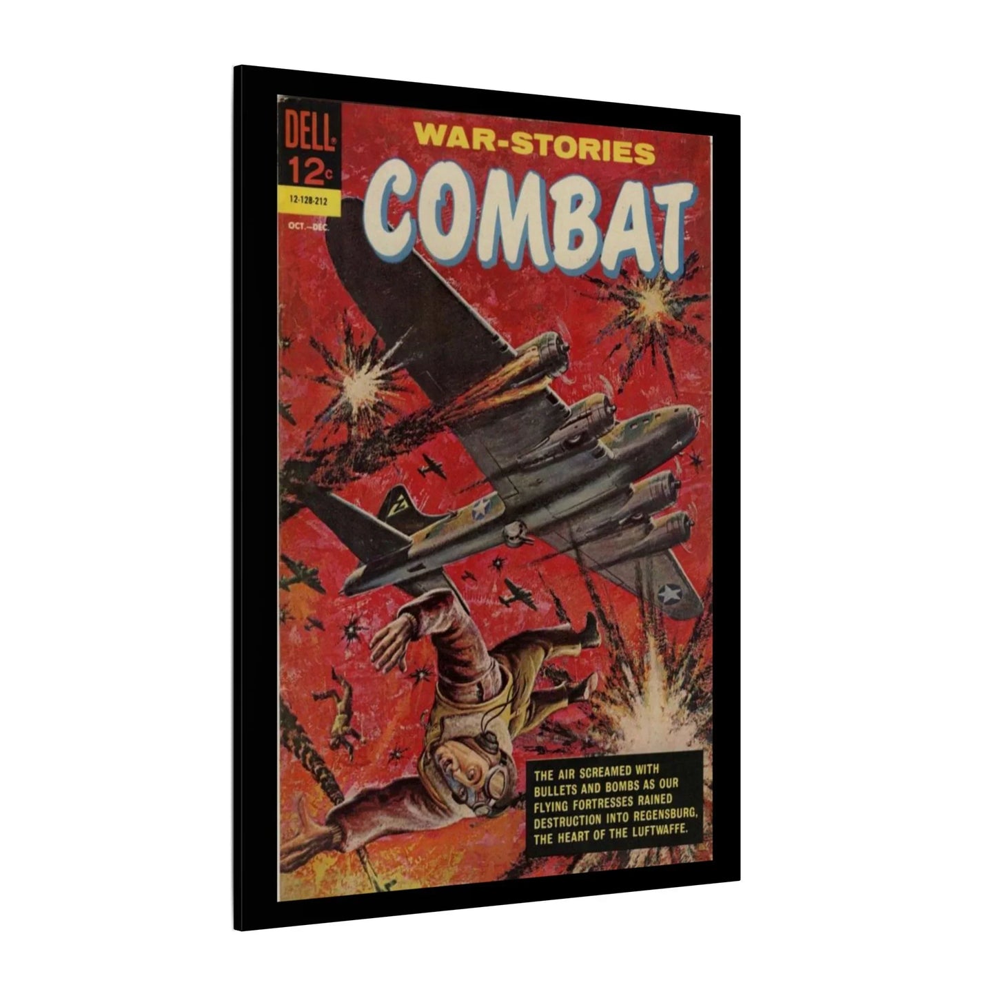 Close-up of rugged canvas texture with visible stitched seams and subtle color variations on the Combat, Dec 1962 product