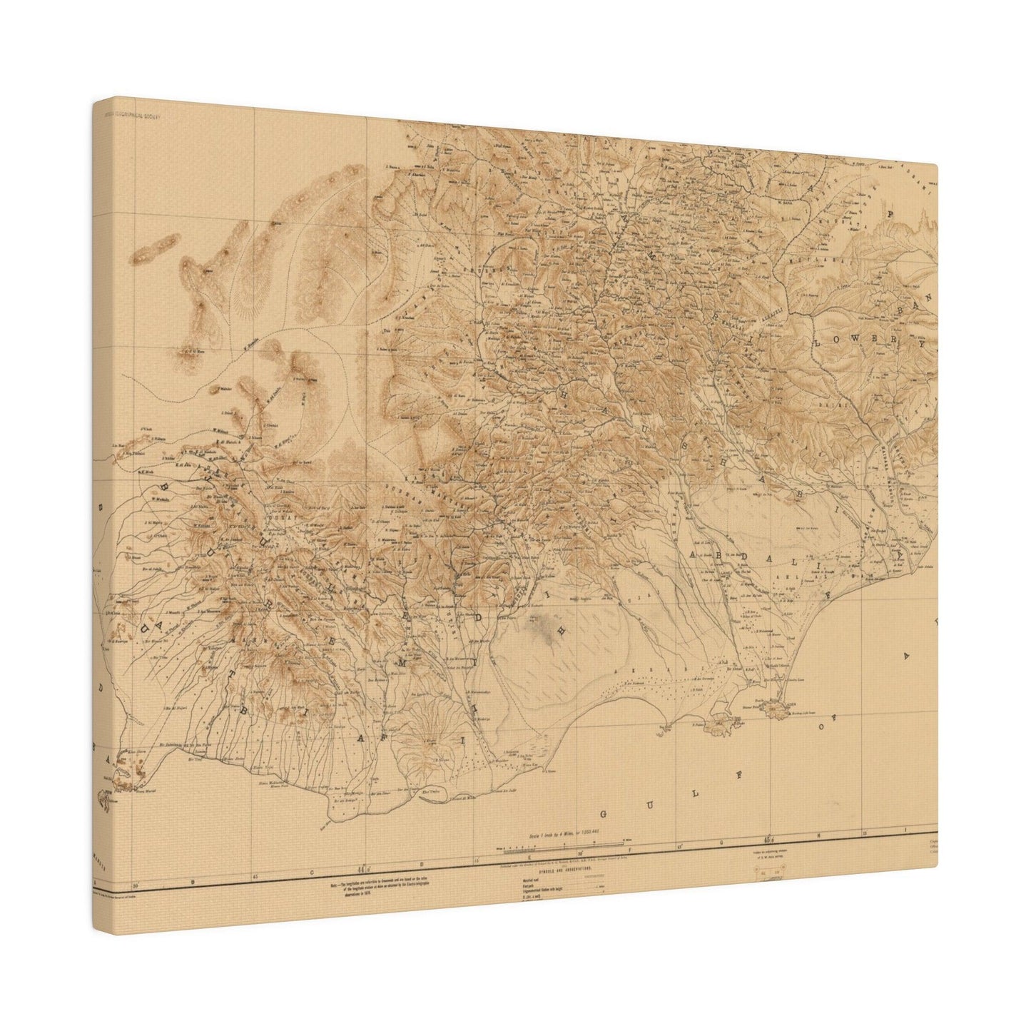 Detail of the canvas texture and subtle coloration on the Aden Protectorate map from 1914, showcasing aged paper and