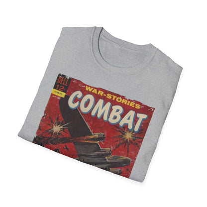 Close-up of the Combat Dec 1962 unisex softstyle T-shirt neckline showing smooth fabric texture and reinforced stitching in