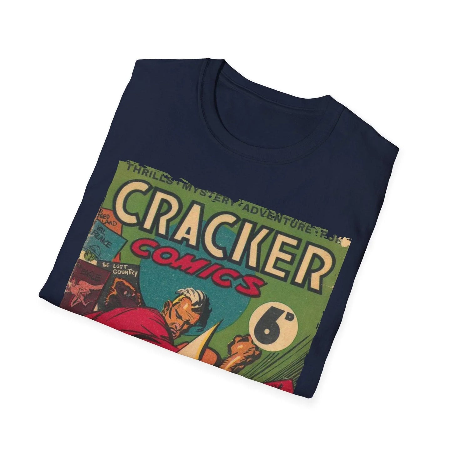 Close-up of the Cracker 1943 T-Shirt tag sewn into the neckline, showcasing the soft fabric and relaxed fit in olive green