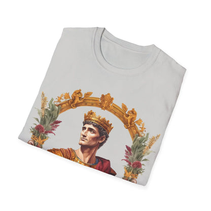 Close-up of the Ancient Emperor T-Shirt's soft cotton fabric displaying its subtle heathered texture and relaxed fit collar