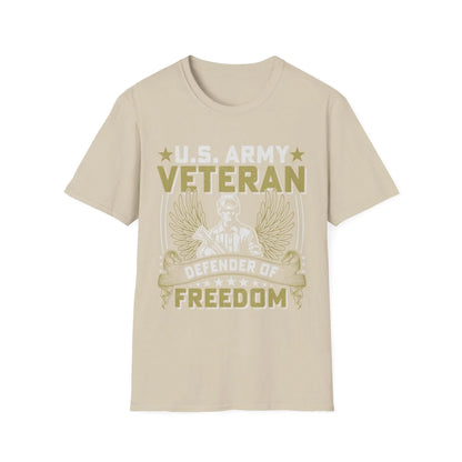 Close-up of the Army - Defender of Freedom unisex softstyle T-shirt fabric texture and reinforced neckline stitching in