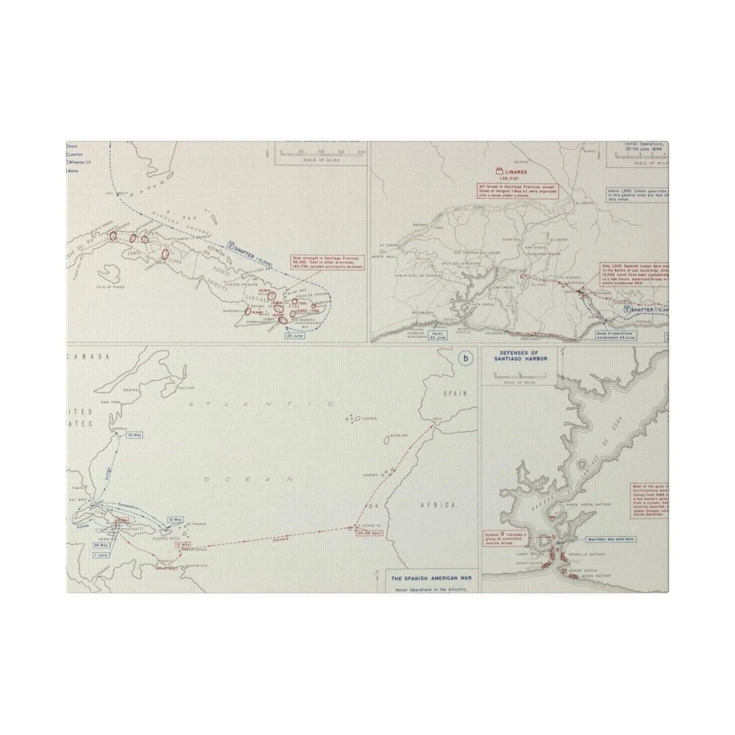 Spanish-American War, Santiago Campaign, Naval Operatoins in the Atlantic Apr-May, Defenses of Santiago Harbor, Spanish Dispositions 20 June, Initial Ops 22-24 June 1898 - Pacific Sky Games