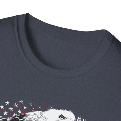Close-up of the American Veteran unisex softstyle T-shirt collar showcasing the smooth fabric and reinforced neckline