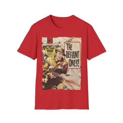 Close-up of the unisex softstyle T-shirt's fabric weave and reinforced crew neckline in vibrant blue color