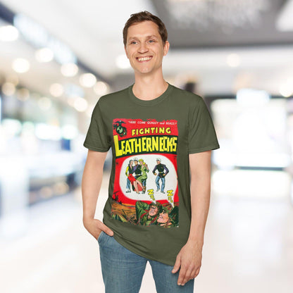 Close-up of Fighting Leathernecks #4 T-shirt fabric showing soft cotton blend texture and vibrant navy color from a front