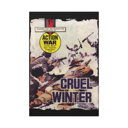 Close-up of the textured canvas surface showcasing detailed brushstrokes and vintage-era coloring on the Action War #8 comic