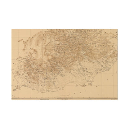 Close-up of the canvas rear corner showing detailed stitching and subtle texture of the Arabian Peninsula 1914 illustration.