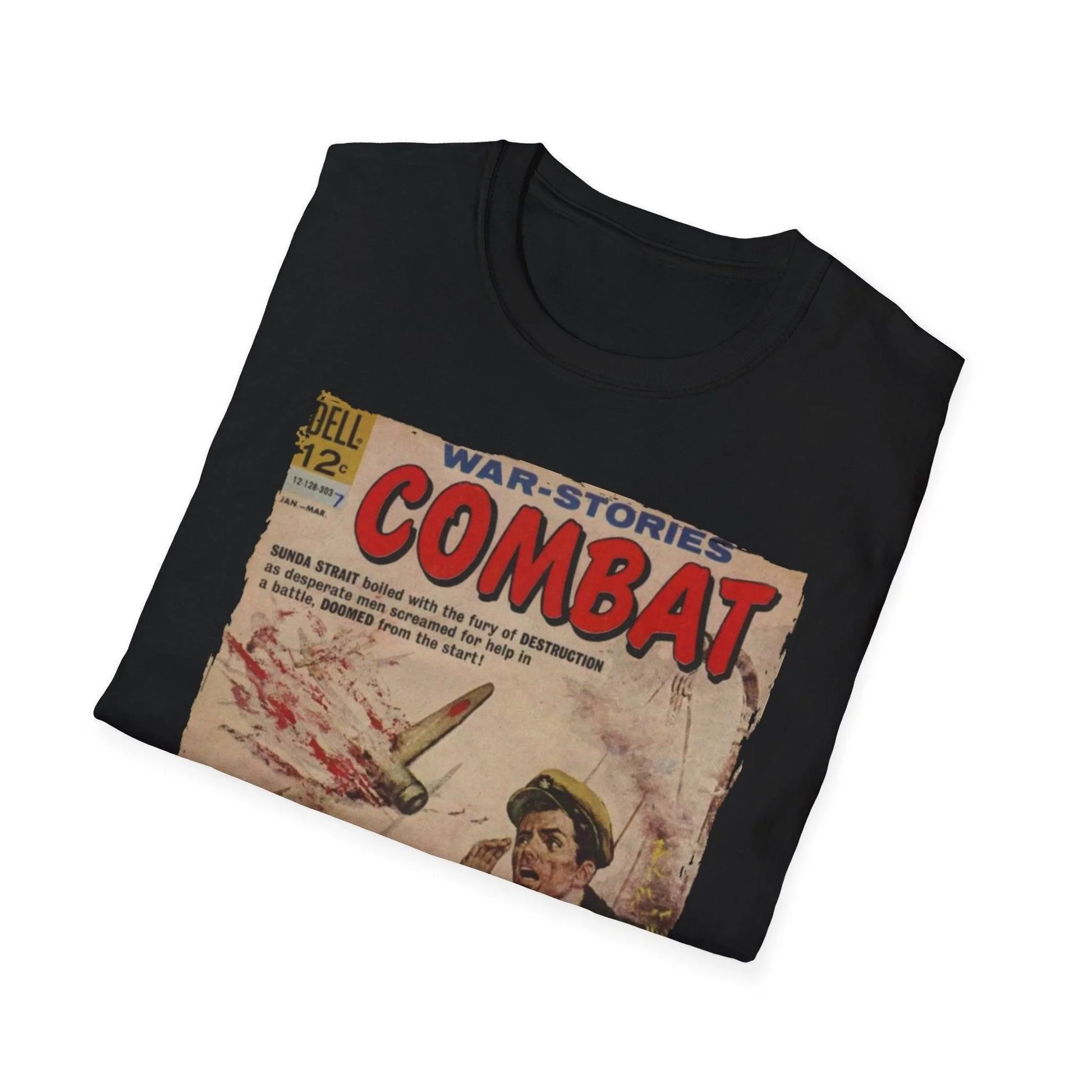 Front neckline detail highlighting the soft cotton fabric and reinforced stitching on the Combat Mar 1963 unisex T-shirt in