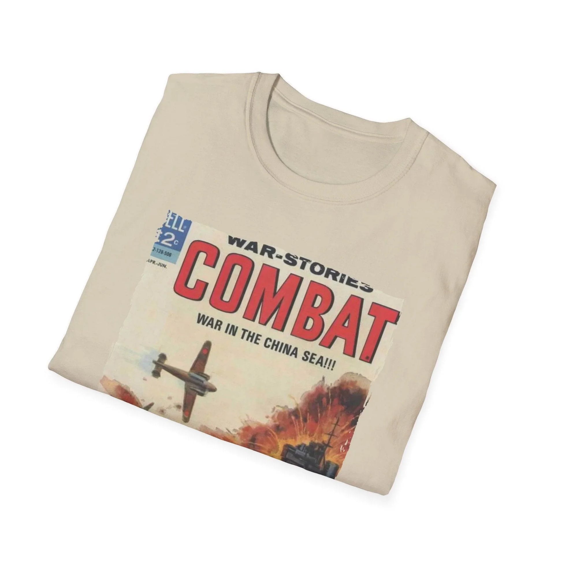 Close-up of the Combat April 1965 T-Shirt's neckline detailing in heather gray, highlighting the soft fabric and reinforced