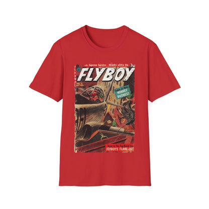 Close-up of the Flyboy No.2 softstyle T-shirt’s neckline and shoulder seam, showcasing smooth fabric and subtle stitching