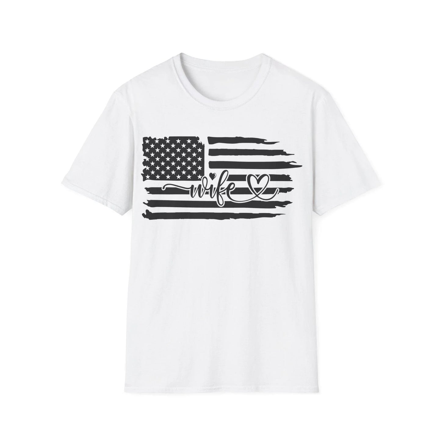 Distressed black and white American flag unisex cotton crew neck T-shirt by Printify, regular fit, short sleeves, DTG print