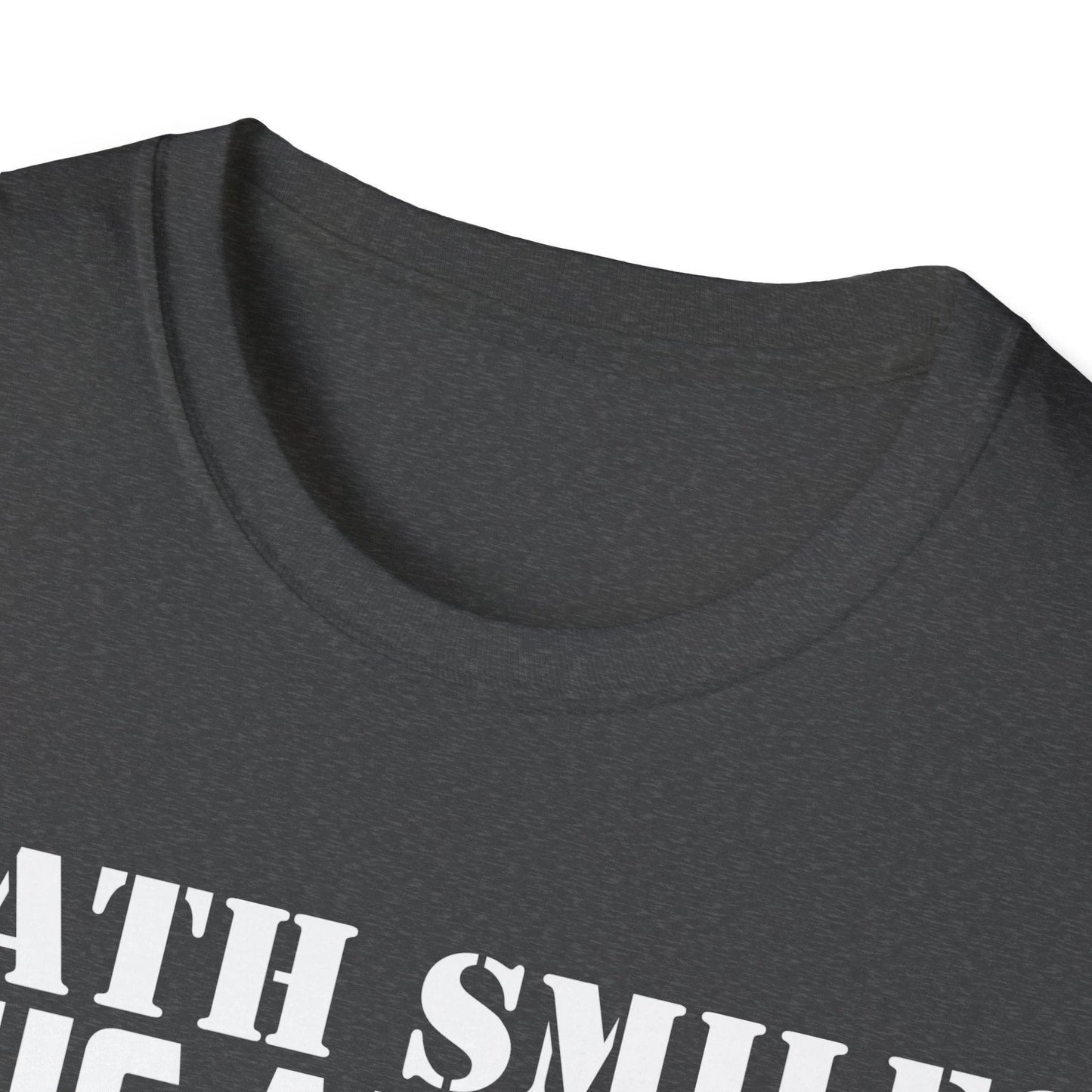 Close-up of the black crewneck collar showcasing double-stitched seams and smooth ribbing on the Death Smiles T-shirt fabric.