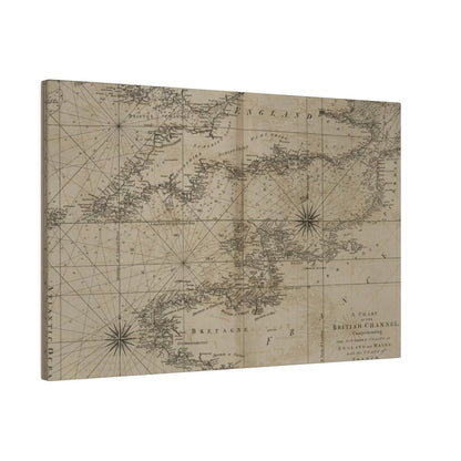 Close-up of the chart's detailed coastline lines and color shading along the British Channel, highlighting cartographic