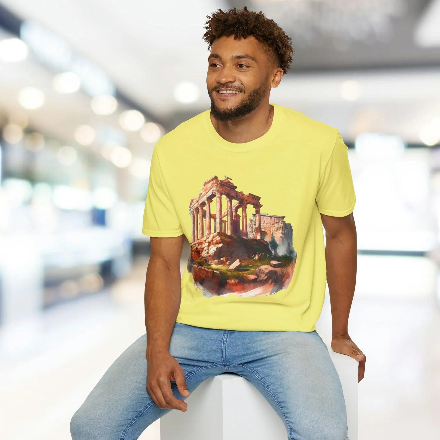 Close-up of the unisex slim fit T-shirt’s vibrant deep navy color, highlighting the smooth fabric texture and reinforced