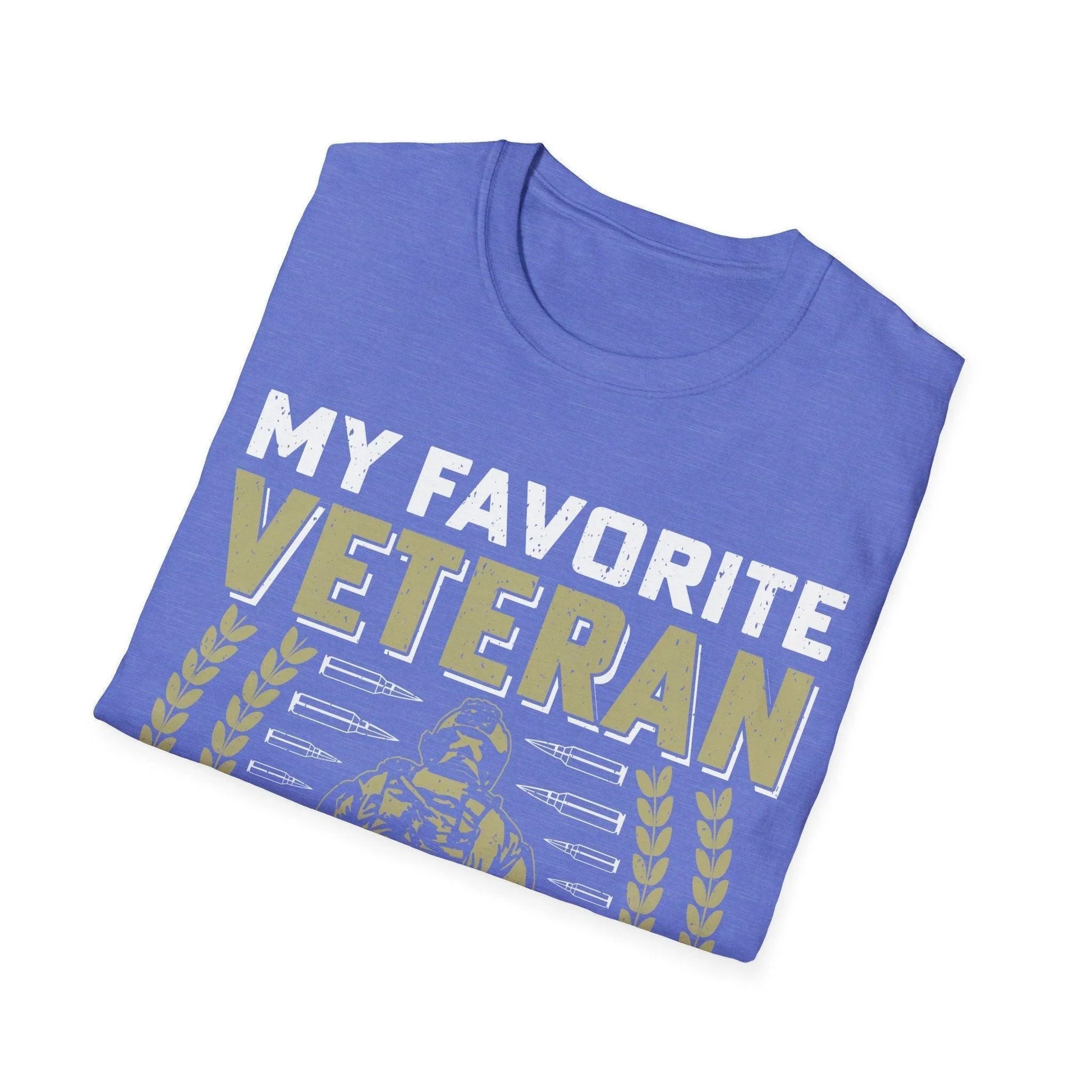 Close-up of the cream-colored Favorite Veteran Dad unisex T-shirt fabric, highlighting the smooth knit texture and