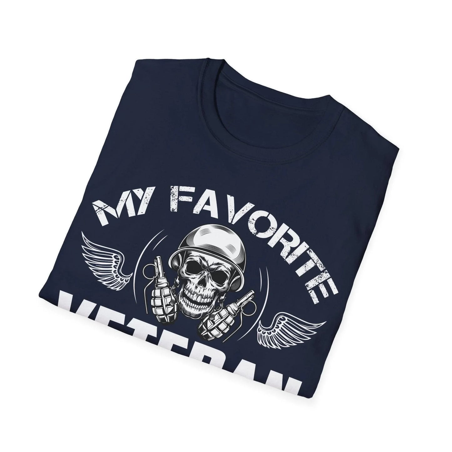 Close-up of the unisex softstyle fabric texture and vibrant navy color, highlighting the smooth finish and relaxed fit