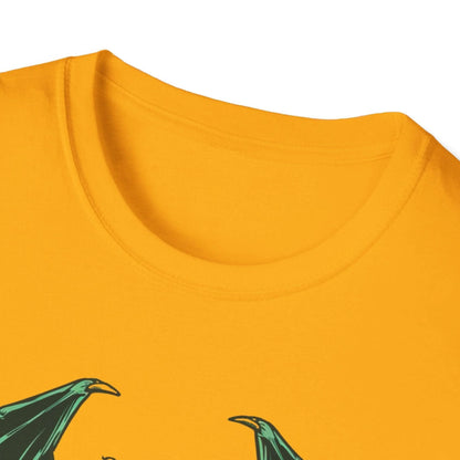 Close-up of the Cthulhu graphic on the chest area, showcasing detailed line art and vibrant ink on the unisex relaxed-fit