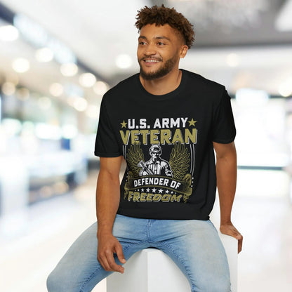 Front neckline detail highlighting the soft cotton fabric and clean hem of the Army Defender of Freedom unisex T-shirt in