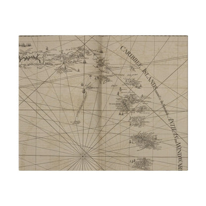 Close-up of vibrant "Caribbee Island, Virgin Islands, and Isle of Porto Rico" text on textured canvas with detailed