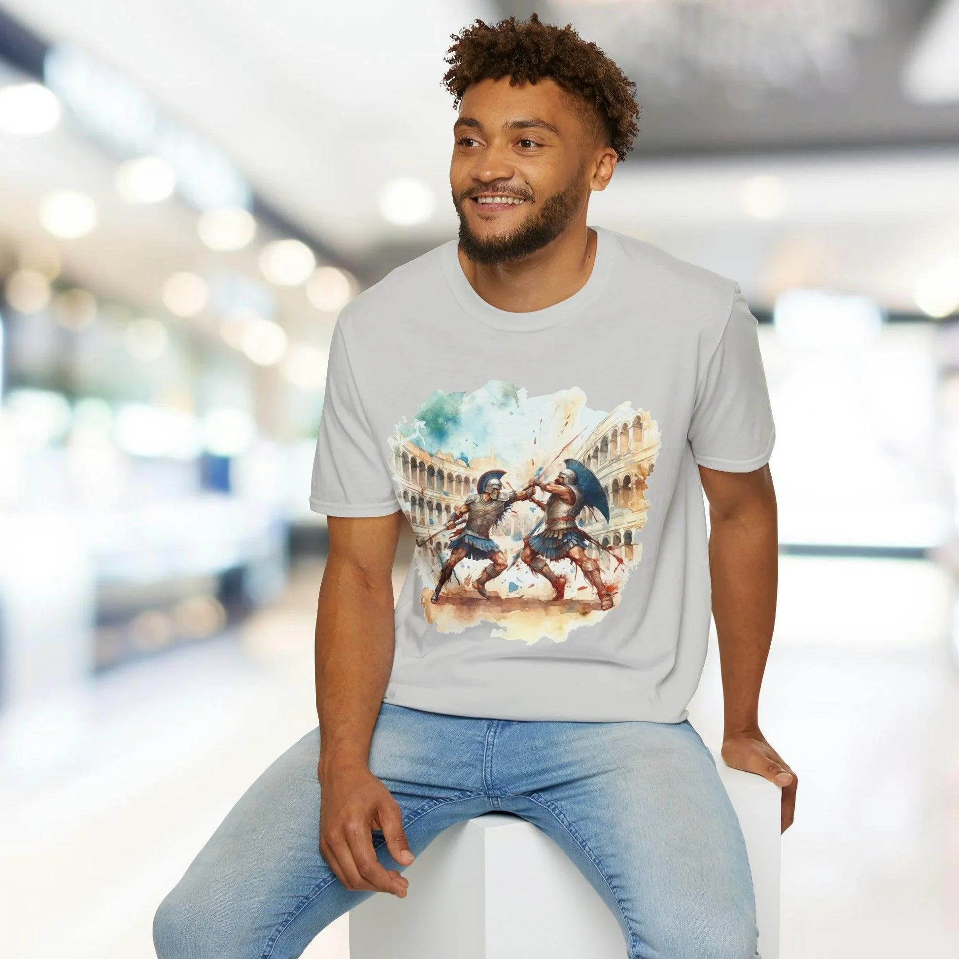 Close-up of the unisex softstyle fabric showing the subtle texture and vibrant navy color from a slight overhead angle.