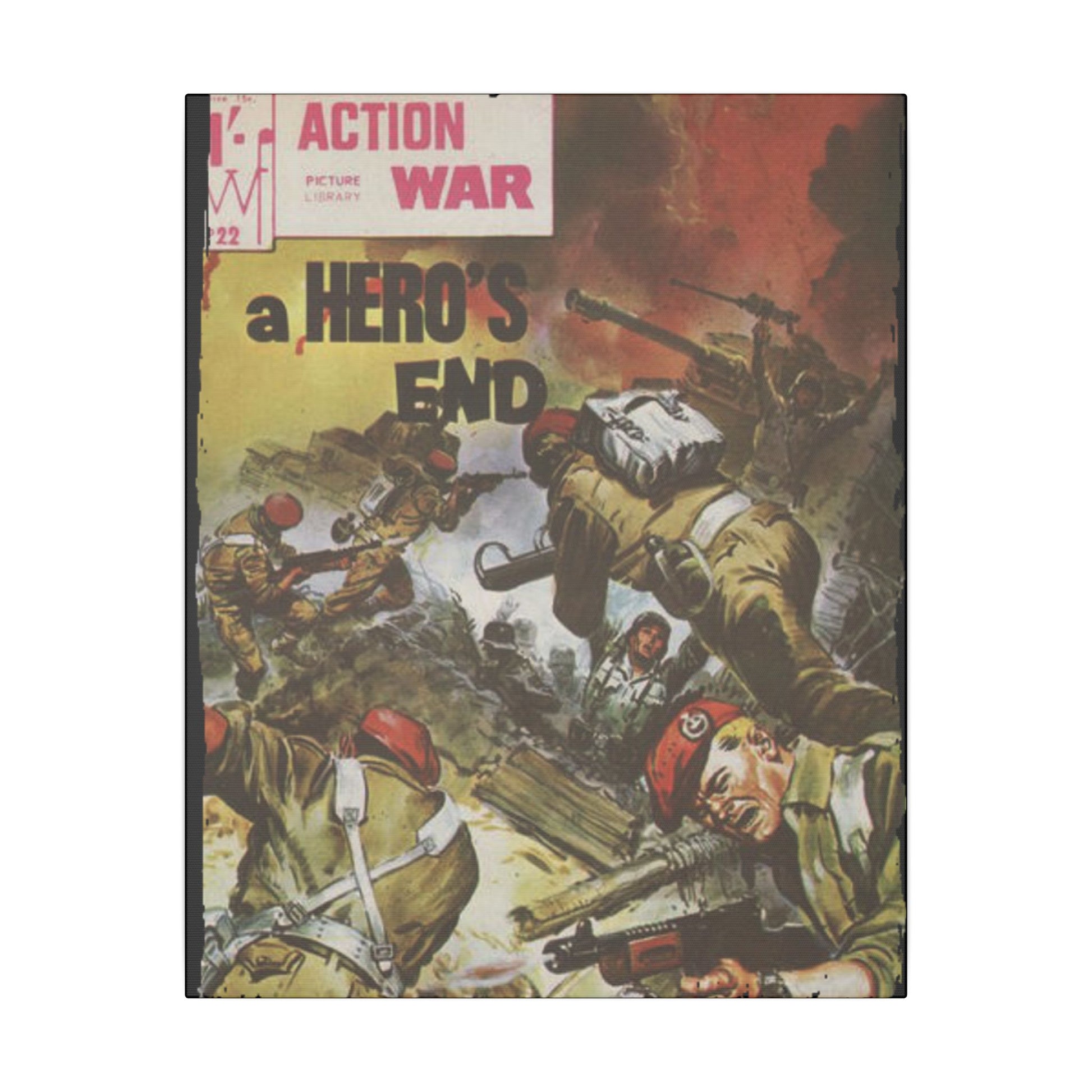 Close-up of the textured canvas surface highlighting detailed brushstroke patterns and subtle color variations on the Action