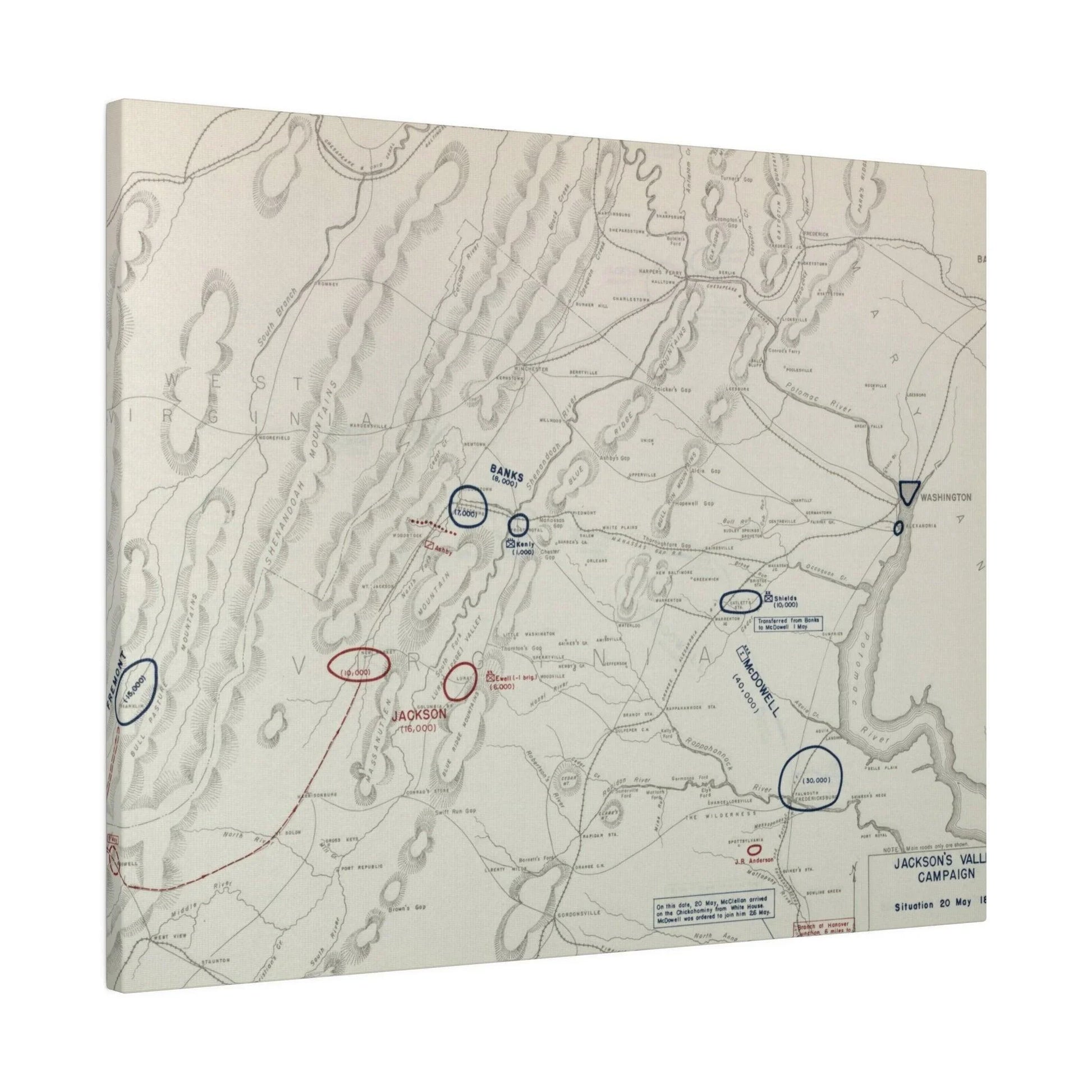 Close-up of canvas texture highlighting aged, faded green color and subtle brushstroke details on the Civil War map.