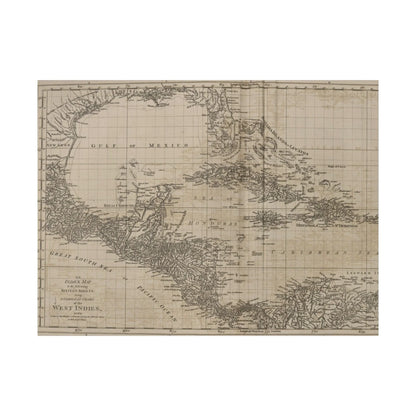 Printify canvas print of the West Indies map, 24x36 inches, eco-friendly matte finish, mounted with hanging hardware for