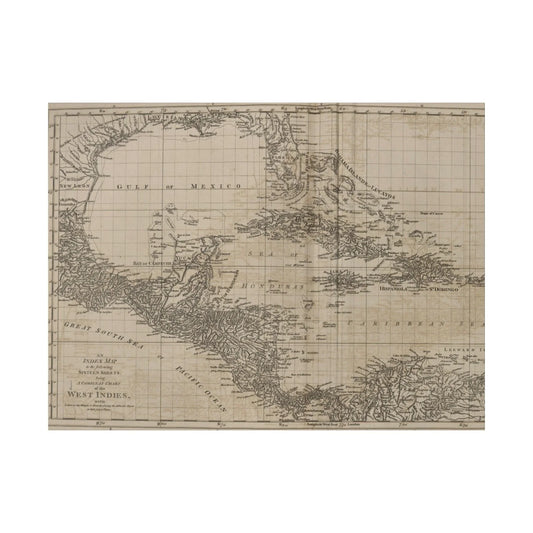 Printify canvas print of the West Indies map, 24x36 inches, eco-friendly matte finish, mounted with hanging hardware for