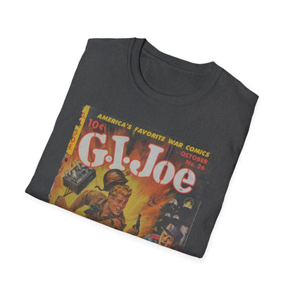Close-up of the G.I. Joe No.26 softstyle T-shirt's beige ribbed neckline and smooth fabric texture from a slightly angled