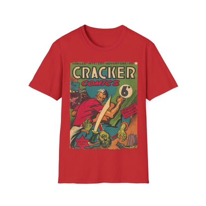Close-up of the Cracker 1943 unisex softstyle T-shirt's creamy beige fabric showing smooth cotton blend texture and subtle