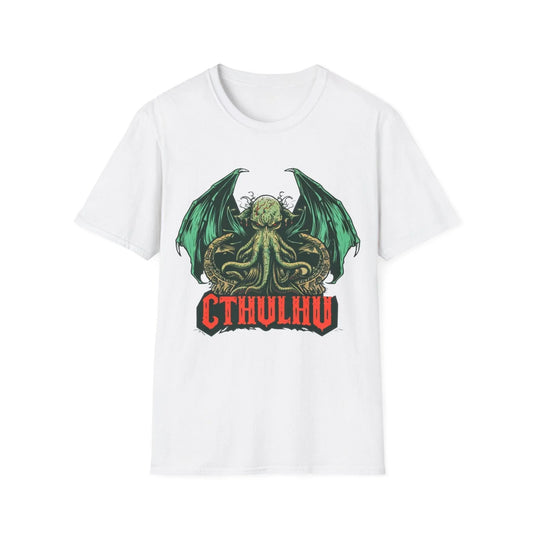 Printify Cthulhu unisex softstyle T-shirt with cotton fabric, crew neck, regular fit, in black with illustrated cosmic