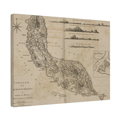 Close-up of Curacao map detail highlighting vibrant blue and orange color palette with textured canvas finish from Dutch