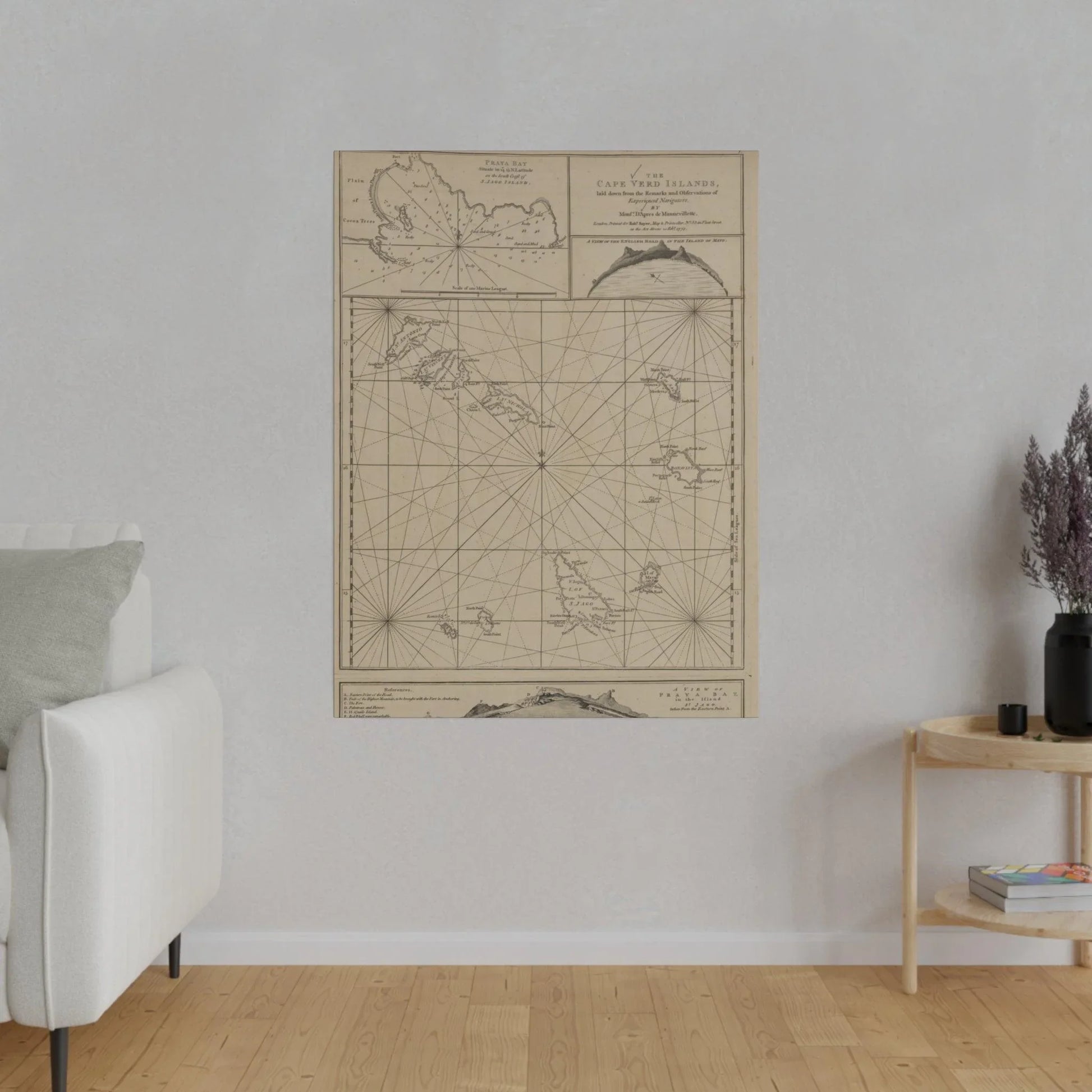 Close-up of vibrant blue and orange canvas depicting Cape Verde Islands with textured brushstrokes and detailed geographic